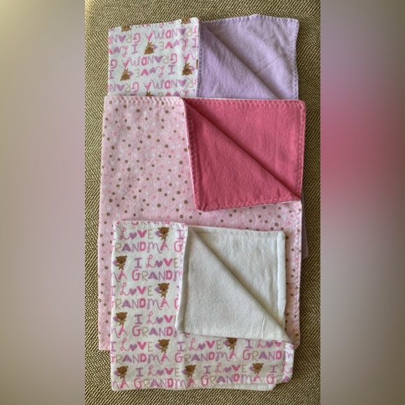 3 Homemade Burpee Cloths/Snuggle Blankets. Double sided Flannel. Pnk, Prpl, Wht. - Picture 2 of 4